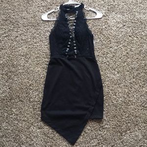 LBD lace dress with criss cross NWT